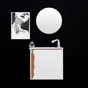 ארון אמבטיה תלוי לפי מידה רוחב עומק וצבע לפי בחירתך עם כיור משטח חרס שקוע דגם לופטנזה