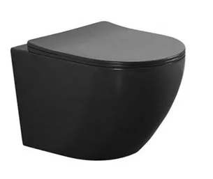 אסלה תלויה מעוגלת אורך 48 ס"מ שחור מט שטיפת רימליס כוללת מושב קשיח טריקה שקטה נשלף דגם מוד