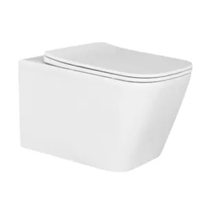 אסלה תלויה מלבנית אורך 52 ס"מ מרובעת לבן מבריק שטיפת רימליס כוללת מושב קשיח טריקה שקטה נשלף דגם פאולו