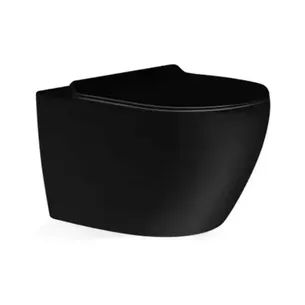 אסלה תלויה מעוגלת אורך 53.5 ס"מ שחור מט שטיפת רימליס כוללת מושב קשיח טריקה שקטה נשלף דגם ברלין