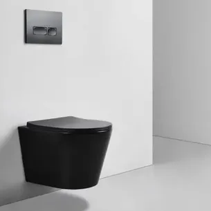 אסלה תלויה מעוגלת אורך 48 ס"מ שחור מט שטיפת רימליס כוללת מושב קשיח טריקה שקטה נשלף דגם טוקיו