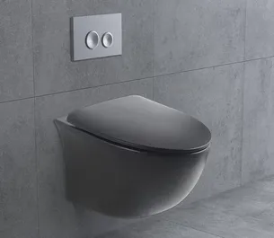 אסלה תלויה מעוגלת אורך 52 ס"מ שחור מט שטיפת רימליס כוללת מושב קשיח טריקה שקטה נשלף דגם סלרנו