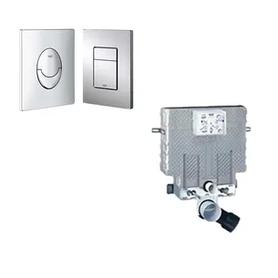 סט מיכל הדחה סמוי נמוך של GROHE מתאים לקירות בלוקים ו/או בטון + לחצן לבחירתכם דגם 38415001-1