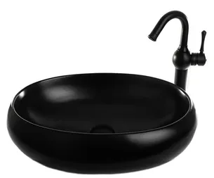 כיור רחצה מונח חרס אובלי רוחב 37 ס"מ ועומק 28 ס"מ צבע שחור מט דגם קנזס