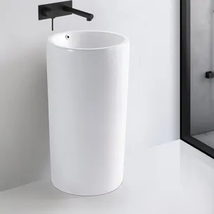 כיור רחצה חרס עומד מעוגל רצפתי קוטר 46 ס"מ גובה 85 ס"מ לבן מט ללא חור לברז דגם בוזאן