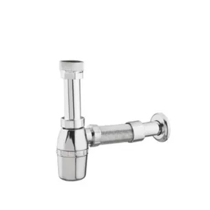 סיפון “¼1 קשיח לכיור רחצה עשוי מפלסטיק ויש לו גם צינור שרשורי צבע ניקל דגם 11544