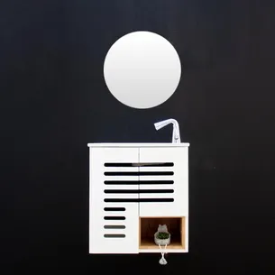 ארון אמבטיה תלוי לפי מידה רוחב עומק וצבע לפי בחירתך עם כיור משטח חרס שקוע דגם יורק W