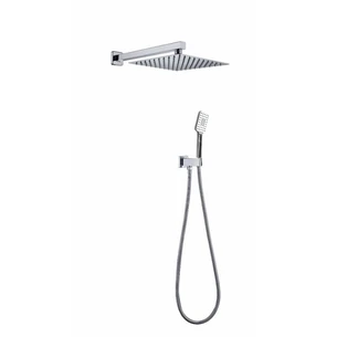 סט מערכת 4 דרך מרובע נירוסטה אל חלד כולל זרוע ראש 30 מזלף צינור ונקודת מים עם מתלה צבע ניקל מבריק דגם 3030CH