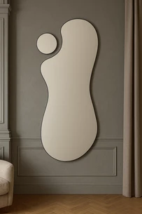 סט מראת גוף גדולה ומראה קטנה מרחפות בצורה אמורפית לתליה ללא מסגרת רוחב 70 ס"מ גובה 180 ס"מ דגם LM-595