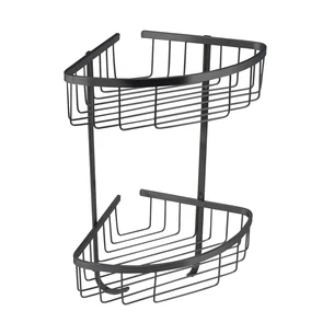 רשת פינתית כפולה לבקבוקי שמפו במקלחת לתליה על קיר עם מתלה עשויה מחומר נירוסטה אל חלד צבע שחור מט דגם 9895B