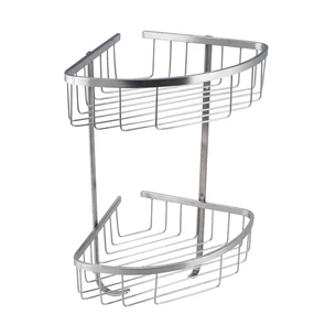 רשת פינתית כפולה לבקבוקי שמפו במקלחת לתליה על קיר עם מתלה עשויה מחומר נירוסטה אל חלד צבע ניקל מבריק דגם 5894CH