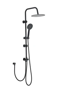 מוט פינוק נירוסטה אל חלד עם ראש מעוגל 40 ס"מ ומזלף צבע שחור מט מתכוונן לחורים קיימים במקלחת דגם AM02MB40