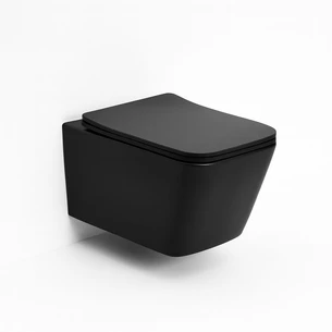 אסלה תלויה מלבנית אורך 52 ס"מ מרובעת שחור מט שטיפת רימליס כוללת מושב קשיח טריקה שקטה נשלף דגם לונדון