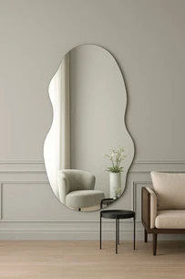 מראת גוף מרחפת בצורה אמורפית לתליה ללא מסגרת רוחב 70 ס"מ גובה 180 ס"מ דגם LM-20