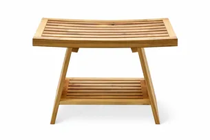 ספסל עץ טיק מלא לישיבה במקלחת מיועד לחדרים רטובים רוחב 60 ס"מ דגם אסטלי