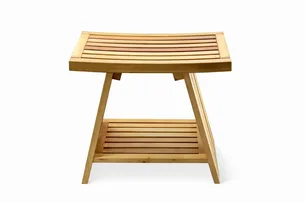 ספסל עץ טיק מלא לישיבה במקלחת מיועד לחדרים רטובים רוחב 45 ס"מ דגם מארן