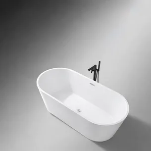 אמבטיה מונחת אובלית עשויה מחומר אקרילי מוחזקת בפייברגלס אורך 170 ס"מ צבע לבן מבריק דגם Aires 170