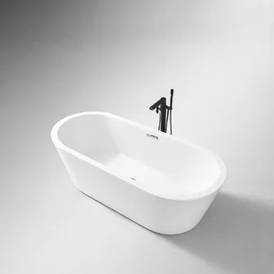 אמבטיה מונחת אובלית עשויה מחומר אקרילי מוחזקת בפייברגלס אורך 170 ס"מ צבע לבן מבריק דגם Lenox