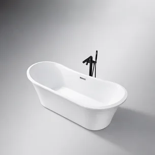 אמבטיה מונחת אובלית עשויה מחומר אקרילי מוחזקת בפייברגלס אורך 180 ס"מ צבע לבן מבריק דגם Belize