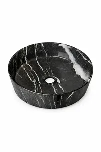 כיור רחצה מונח חרס עגול קוטר 36 ס"מ צבע שיש אפור כהה מבריק דגם OCB020