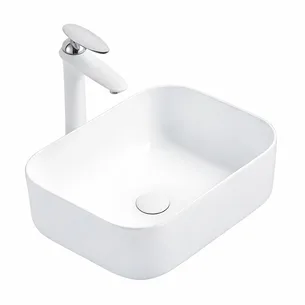 כיור רחצה מונח חרס מלבני רוחב 40 ס"מ ועומק 30 ס"מ צבע לבן מבריק דגם יוניה