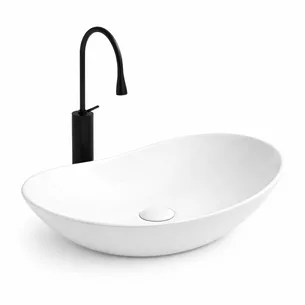 כיור רחצה מונח חרס אובלי רוחב 51.5 ס"מ ועומק 31.5 ס"מ צבע לבן מבריק דגם איליו