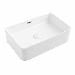 כיור רחצה מונח חרס מלבני רוחב 48 ס"מ ועומק 31.5 ס"מ צבע לבן מבריק דגם אמרוסיו