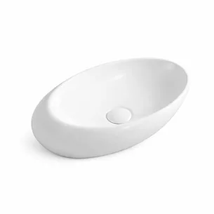 כיור רחצה מונח חרס אובלי רוחב 59 ס"מ ועומק 35 ס"מ צבע לבן מבריק דגם אסטי