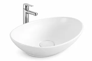 כיור רחצה מונח חרס אובלי רוחב 34 ס"מ ועומק 26 ס"מ צבע לבן מט אואזיס