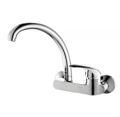 ברז מהקיר למטבח מים קרים וחמים עם פיה מסתובבת גבוהה וארוכה צבע ניקל מבריק דגם 717647