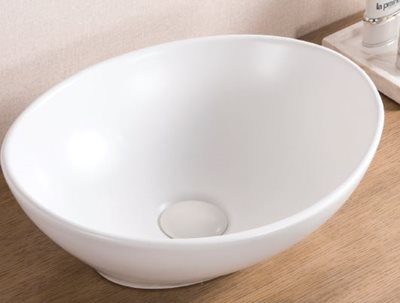 כיור רחצה מונח חרס אובלי רוחב 41 ס"מ ועומק 33 ס"מ צבע לבן מט דגם לרין