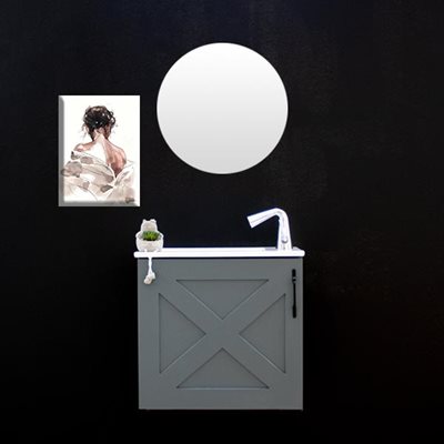 ארון אמבטיה תלוי לפי מידה רוחב עומק וצבע לפי בחירתך עם כיור משטח חרס שקוע דגם דאדלי