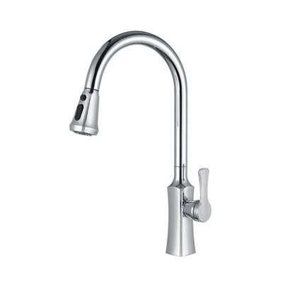 ברז מטבח מגיע עם פיה מסתובבת ונשלפת צבע ניקל מבריק דגם K528