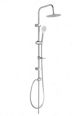 מוט פינוק נירוסטה אל חלד עם ראש מעוגל 20 ס"מ ומזלף צבע ניקל מבריק מתכוונן לחורים קיימים במקלחת דגם 00291