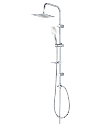 מוט פינוק נירוסטה אל חלד עם ראש מרובע 20 ס"מ ומזלף צבע ניקל מבריק מתכוונן לחורים קיימים במקלחת דגם 9011