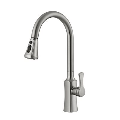 ברז מטבח מגיע עם פיה מסתובבת ונשלפת צבע ניקל מוברש דגם K528