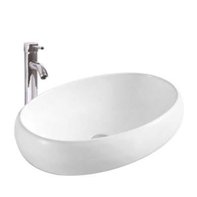 כיור רחצה מונח חרס אובלי רוחב 37 ס"מ ועומק 28 ס"מ צבע לבן מבריק דגם רודוס