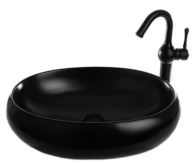 כיור רחצה מונח חרס אובלי רוחב 60 ס"מ ועומק 40 ס"מ צבע שחור מט דגם יוון