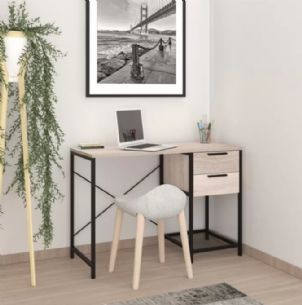 שולחן כתיבה מעוצב עם 2 מגירות לאחסון רוחב 107 ס"מ בגוון אלון בהיר עם סטנד שחור דגם 45845