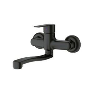 ברז מהקיר לכיור רחצה מגיע עם פיה מסובבת באורך 21 ס"מ צבע שחור מט דגם 23260