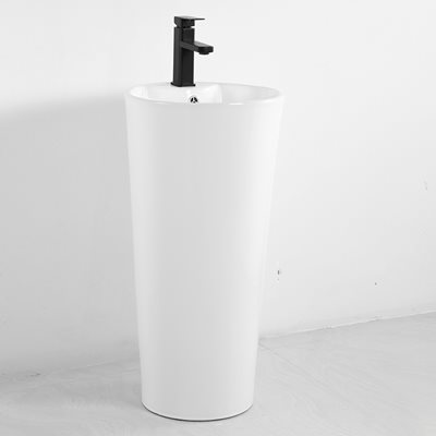 כיור רחצה חרס עומד מעוגל רצפתי קוטר 40 ס"מ גובה 85 ס"מ לבן מבריק עם חור לברז דגם רוסו