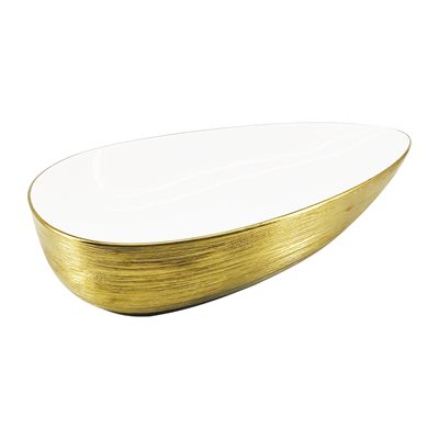 כיור רחצה מונח חרס אובלי רוחב 56 ס"מ ועומק 33.5 ס"מ צבע לבן מבריק בפנים עם זהב מבחוץ דגם נוי