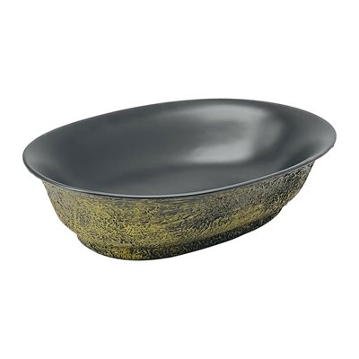 כיור רחצה מונח חרס אובלי רוחב 55 ס"מ ועומק 38 ס"מ צבע שחור מט בפנים עם זהב מט מבחוץ דגם אטלנטה