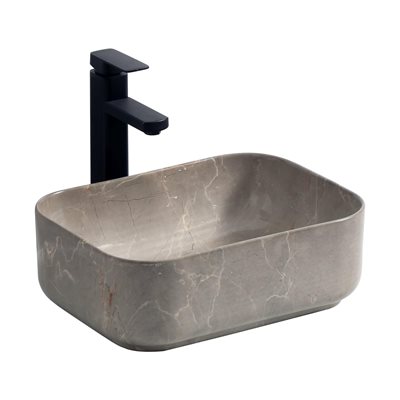 כיור רחצה מונח חרס מלבני רוחב 40 ס"מ ועומק 30 ס"מ צבע שיש חום אפור מט דגם אנגלי